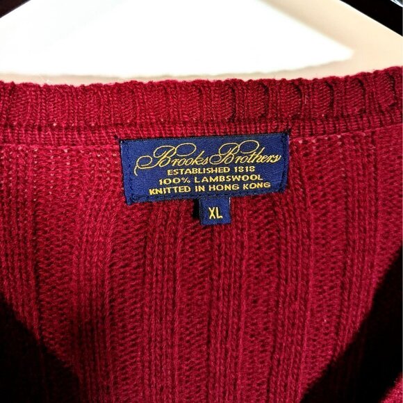 Men's XL Brooks Brothers 100% Lambswool V-Neck Ribbed Knit Sweater Crimson Red - Picture 3 of 6